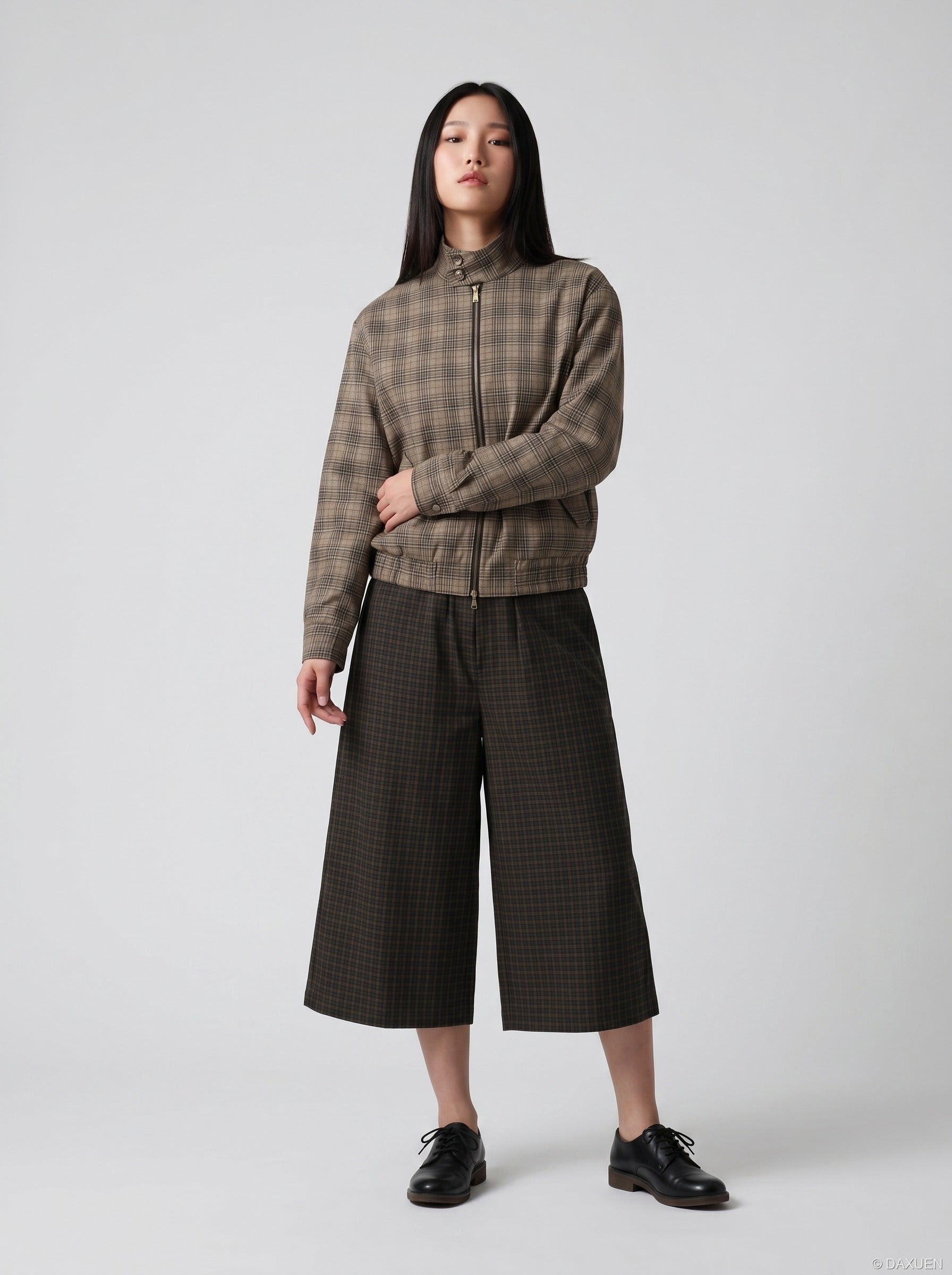 Wide-Leg Plaid Culottes Pants