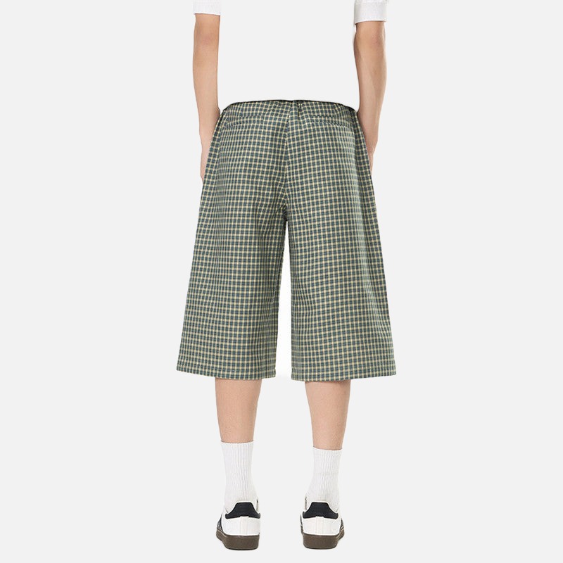 Wide-Leg Plaid Culottes Pants