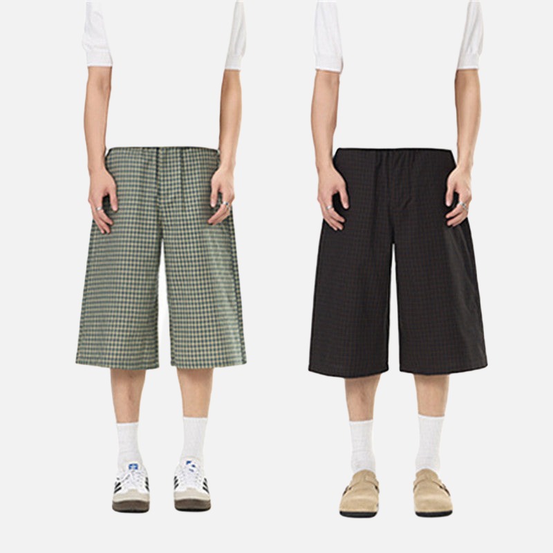 Wide-Leg Plaid Culottes Pants