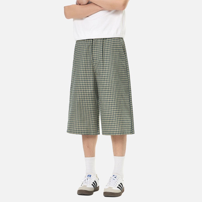 Wide-Leg Plaid Culottes Pants
