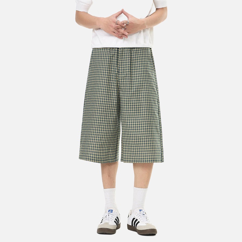 Wide-Leg Plaid Culottes Pants