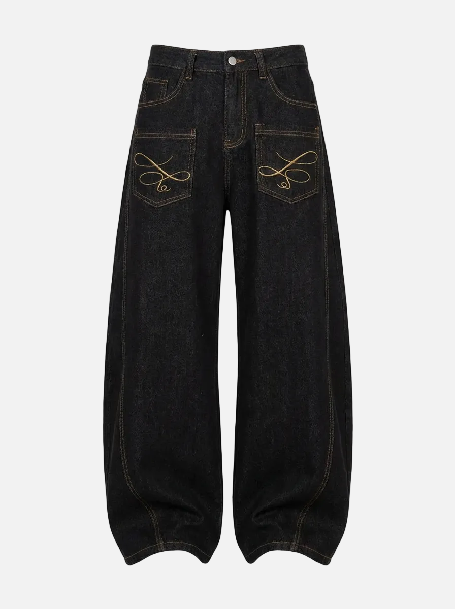 Retro Relaxed-Fit Pocket Decoration Jeans