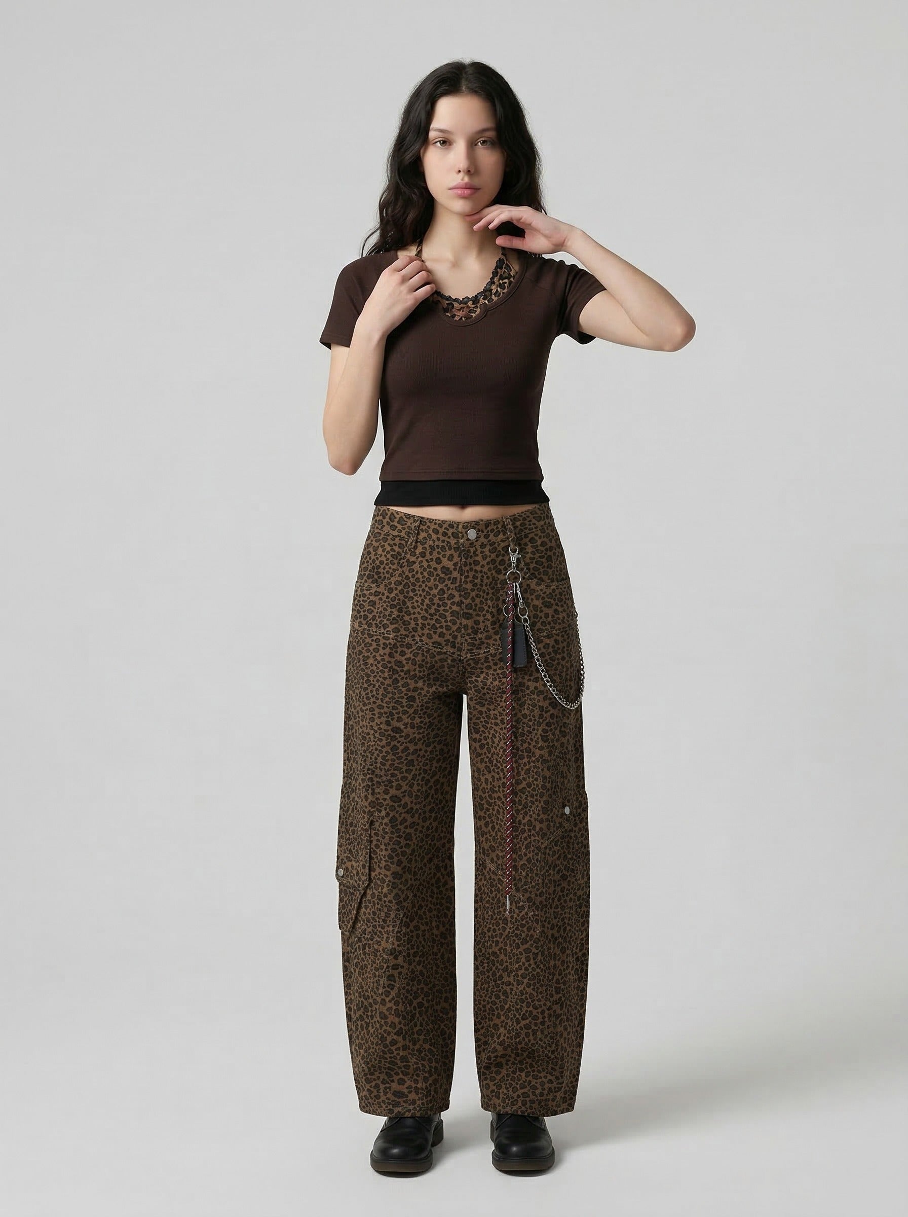 Layered Leopard Print Knit Top