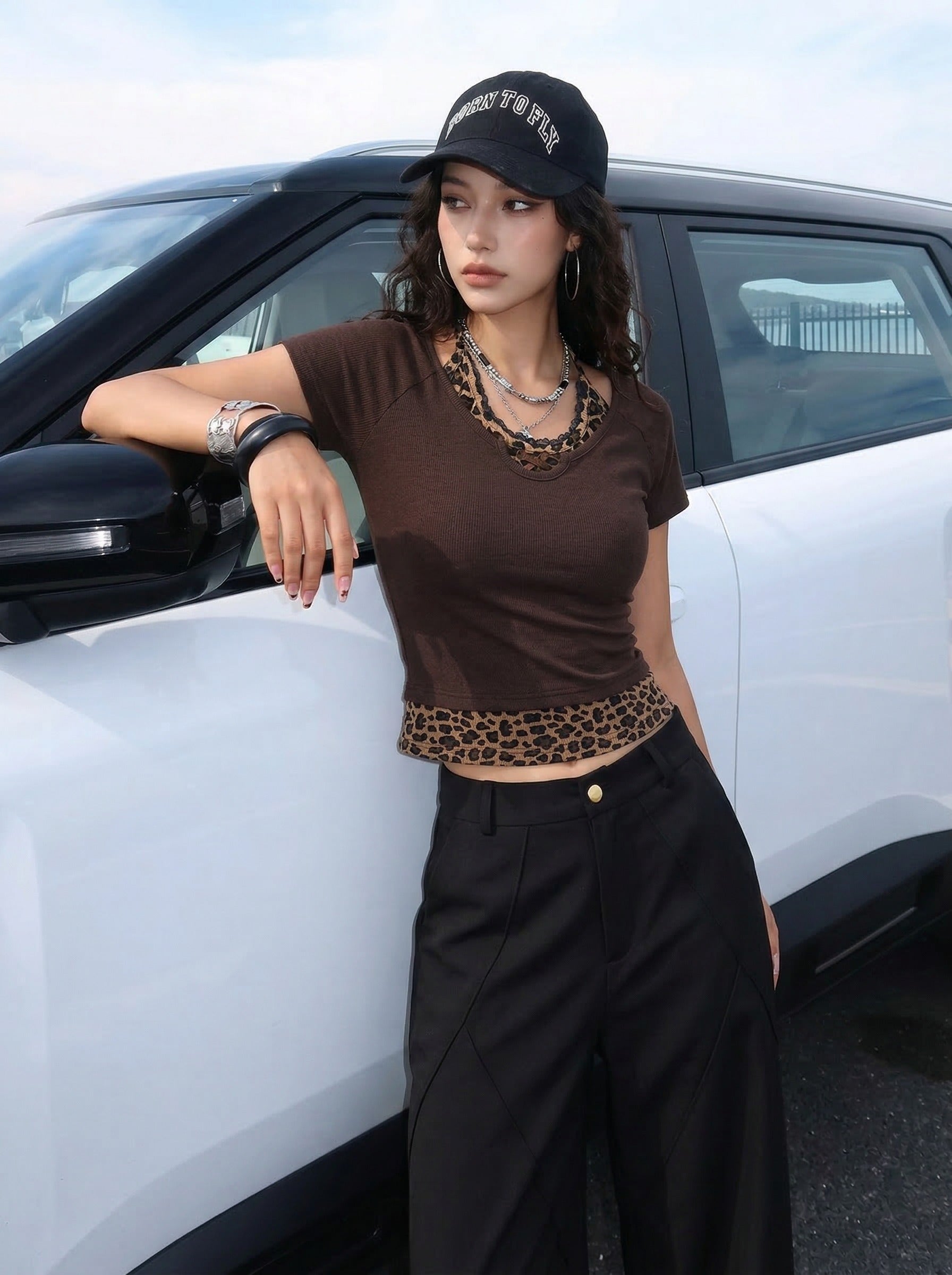 Layered Leopard Print Knit Top