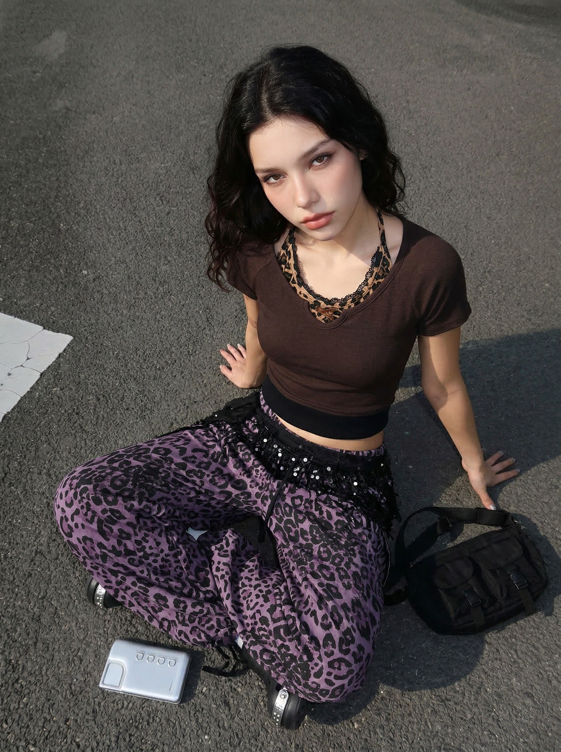 Layered Leopard Print Knit Top