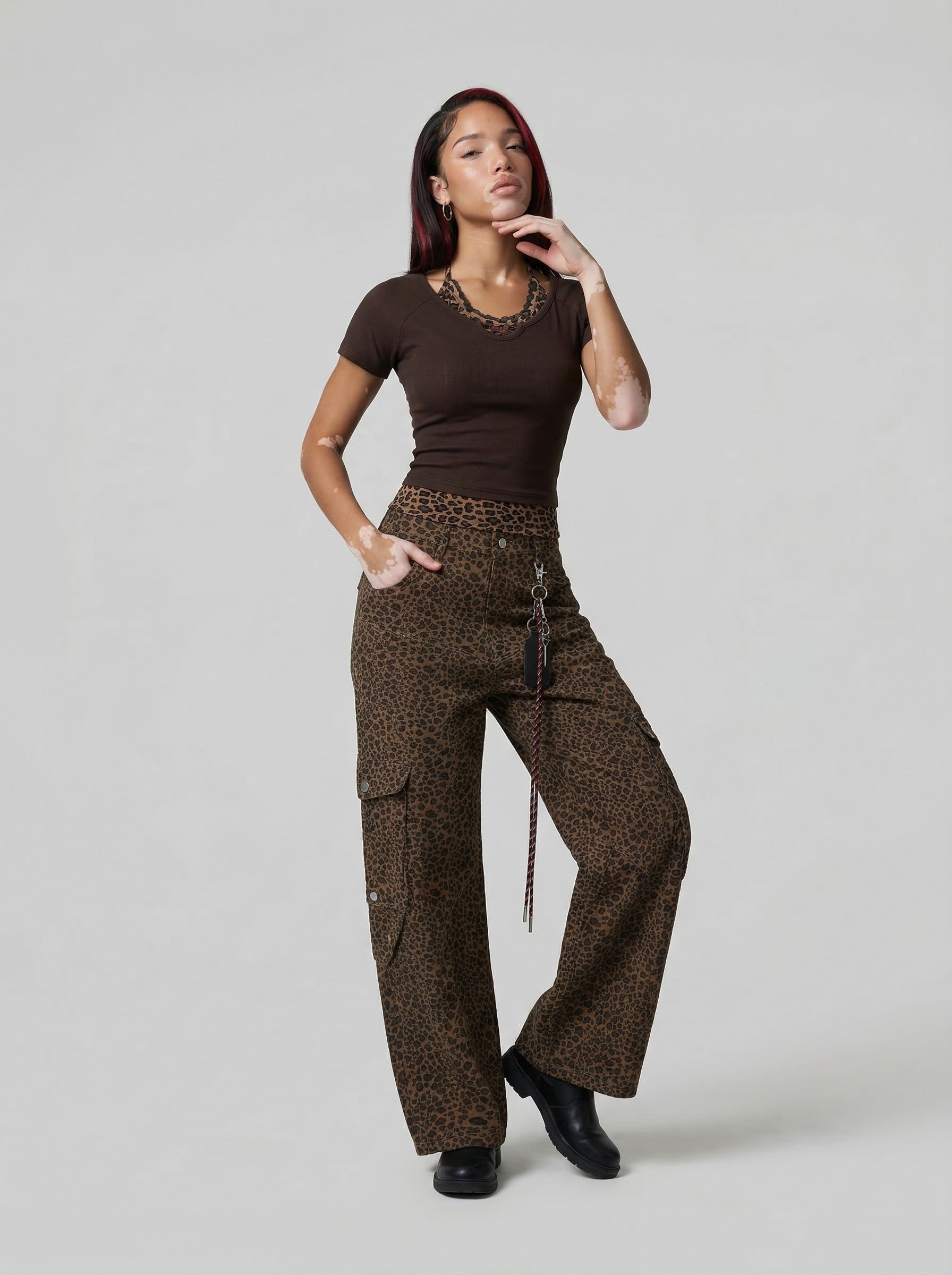 Layered Leopard Print Knit Top